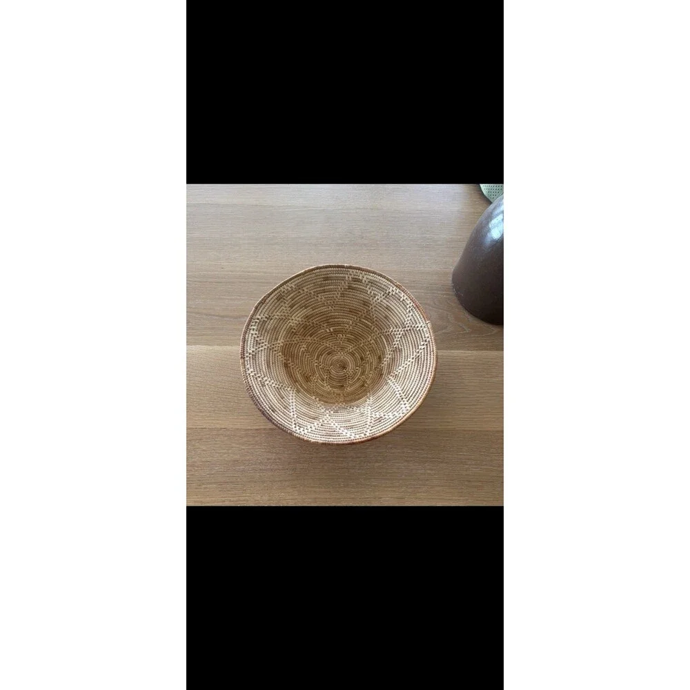 Brown Beige Handmade Hand Woven Native American Basket Coil Round Decor